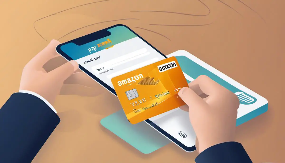 Image of a person using Amazon Pay with a gift card balance, symbolizing the potential integration of gift cards into the payment system.