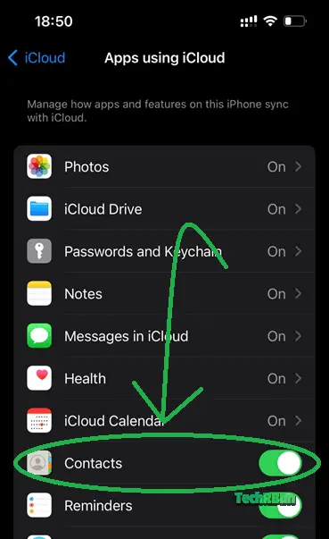 turning contacts sync ON for iCloud backup