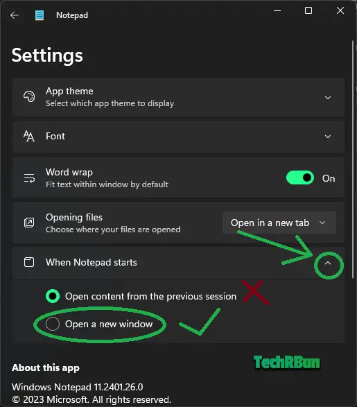 Update Notepad Launch Settings to prevent old tabs from being stored