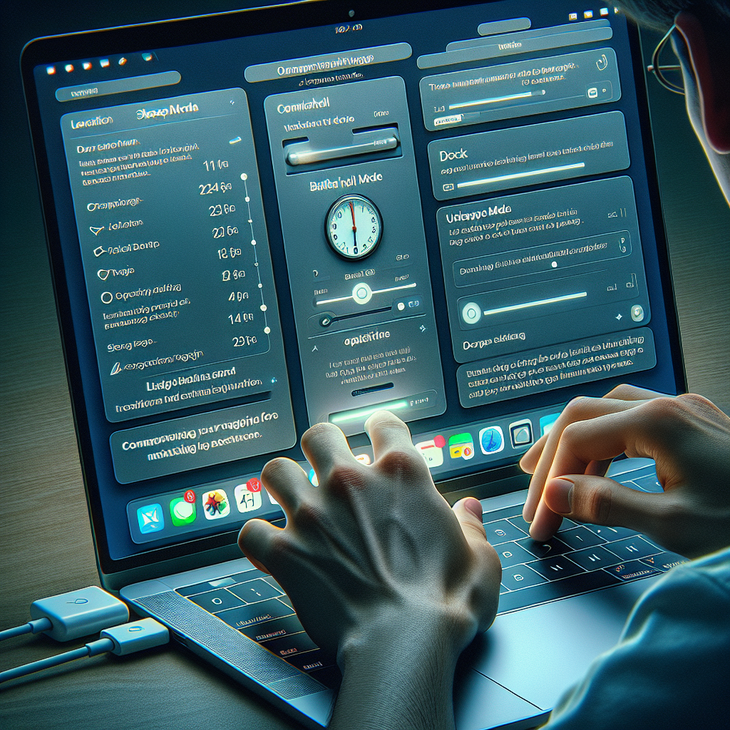 A person adjusting their MacBook settings while using it in clamshell mode, showcasing tips for optimizing battery life and troubleshooting dock-related issues.