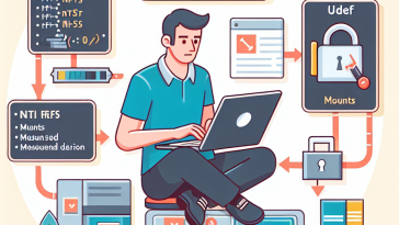A graphic illustrating solutions for resolving "Permission Denied" errors when mounting NTFS drives in Linux, featuring tips on adjusting fstab and udev rules for a smooth mounting experience.