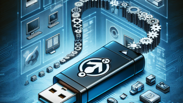A visually engaging guide showcasing the process of creating a versatile, self-updating Linux Live USB that maintains persistence across different machines, highlighting the ease and benefits of using a Linux USB stick with update capabilities.